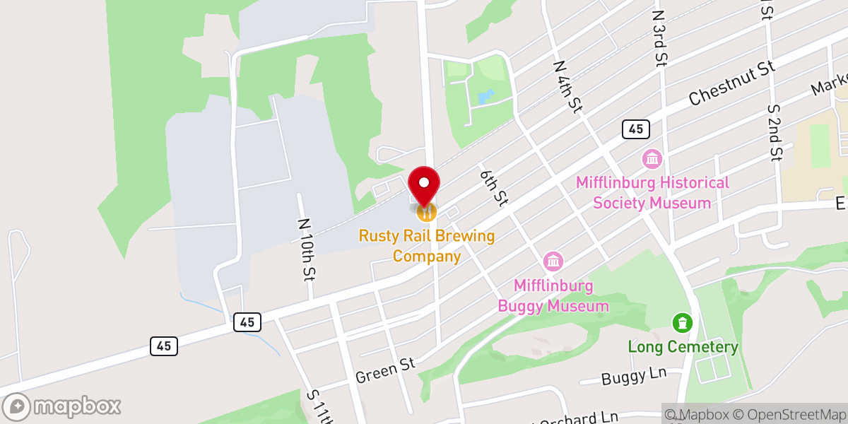 Map showing location of Rusty Rail Brewing Company