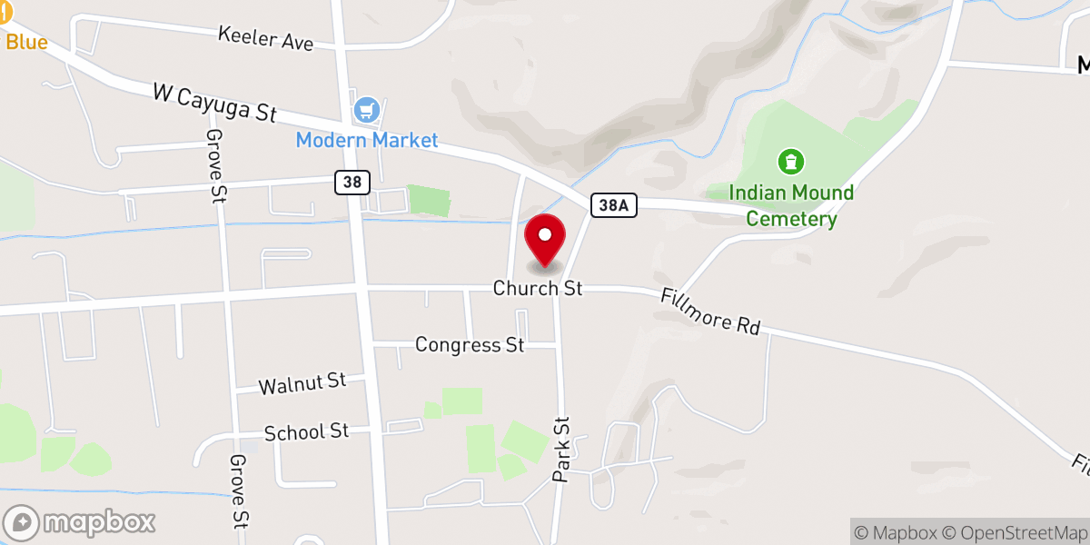 Map showing location of First Baptist Church