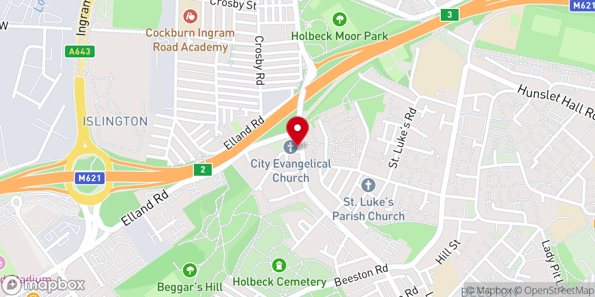 Map showing location of City Evangelical Church, Leeds