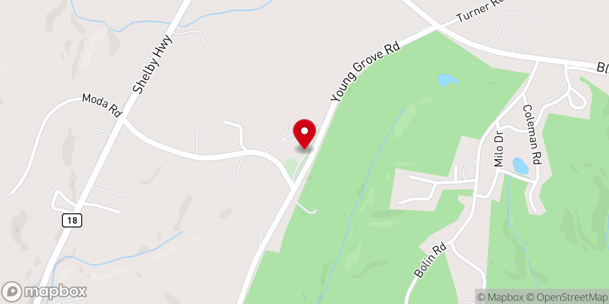 Map showing location of Youngs Grove Baptist Church