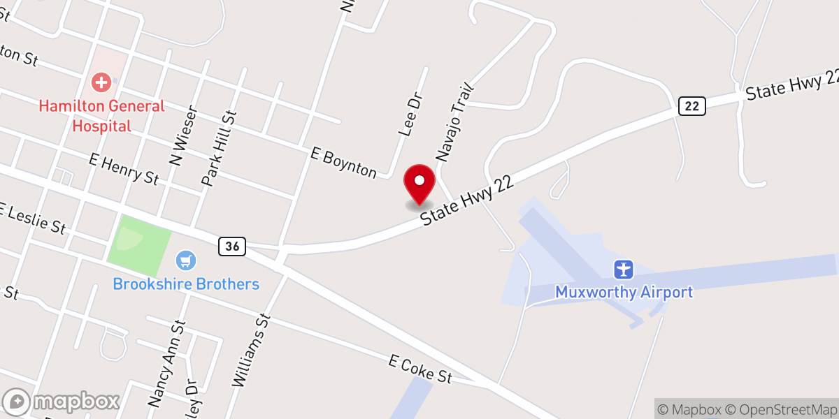 Map showing location of Hope House Hamilton Tx