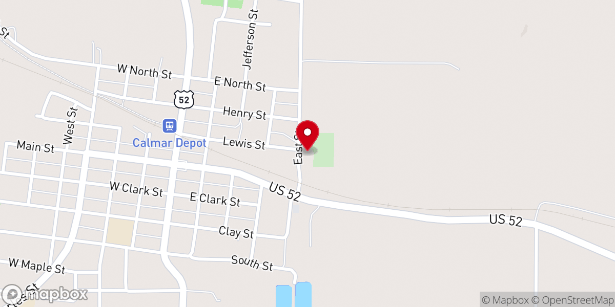 Map showing location of Calmar Lutheran Church