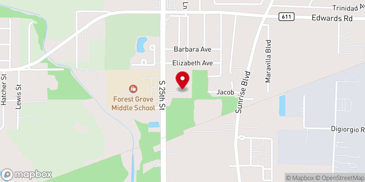 Map showing location of Sunrise Tabernacle Church
