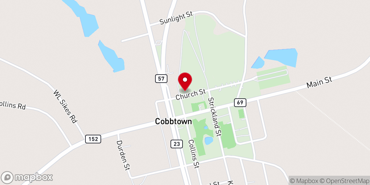 Map showing location of Cobbtown United Methodist Church