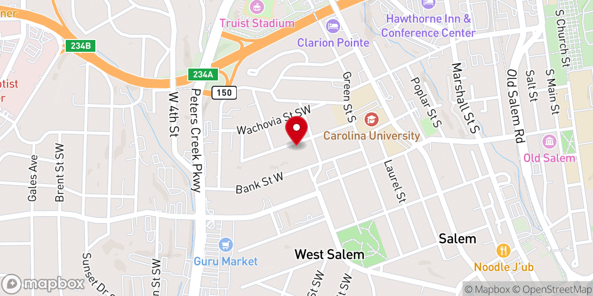 Map showing location of st Winston-Salem