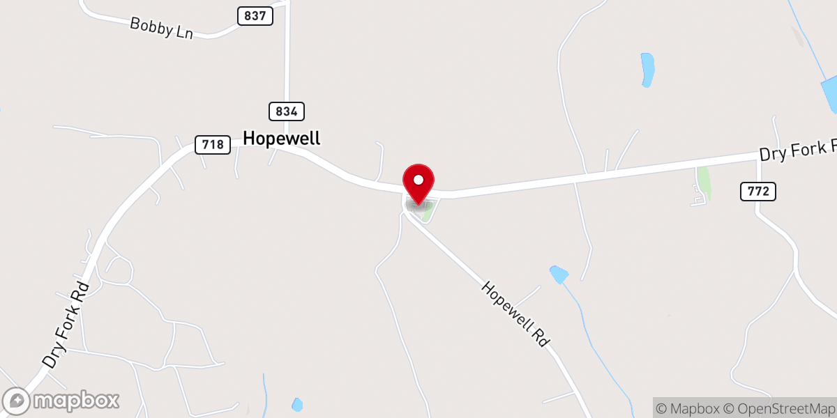 Map showing location of Hopewell United Methodist Church