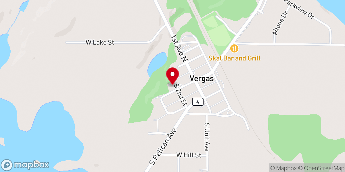 Map showing location of Vergas United Methodist Church