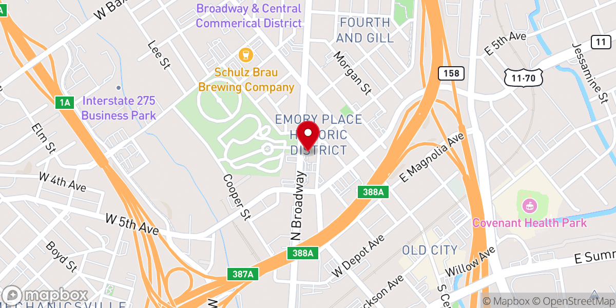 Map showing location of St. John's Lutheran Church