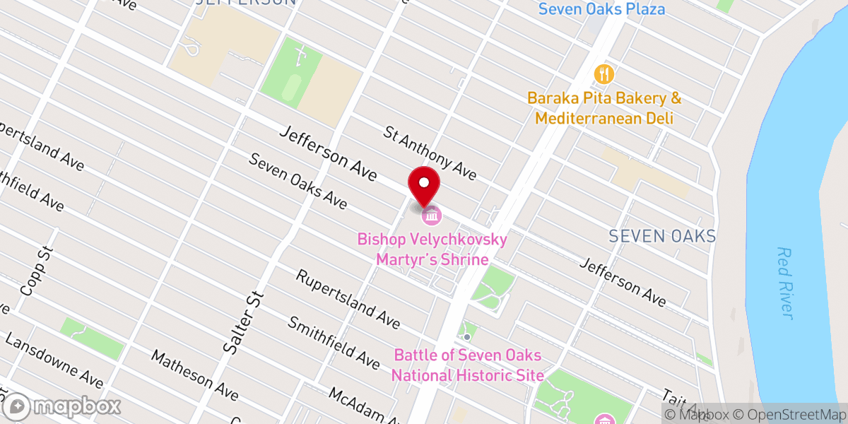Map showing location of Bishop Velychkovsky Martyr's Shrine