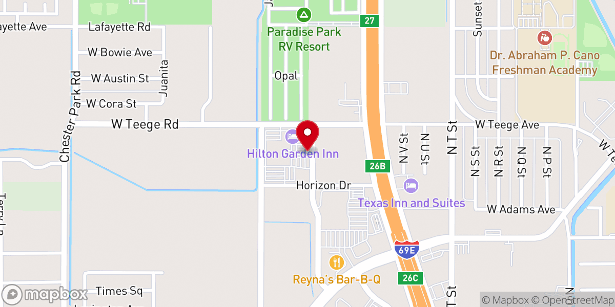Map showing location of Harlingen Convention Center