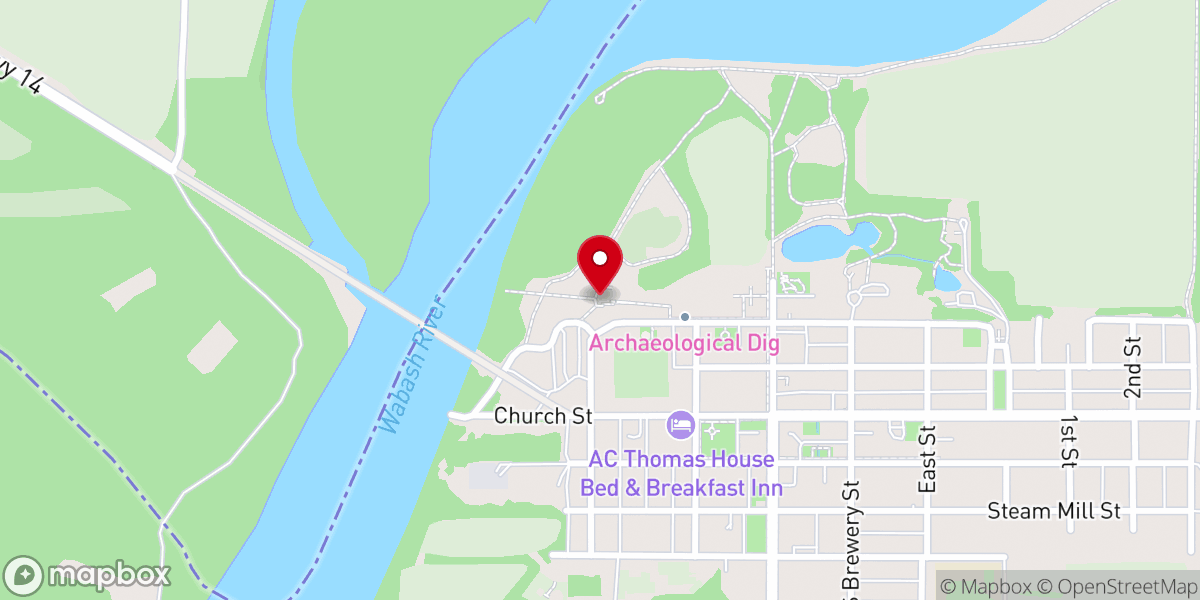 Map showing location of Atheneum Visitors Center, Historic New Harmony