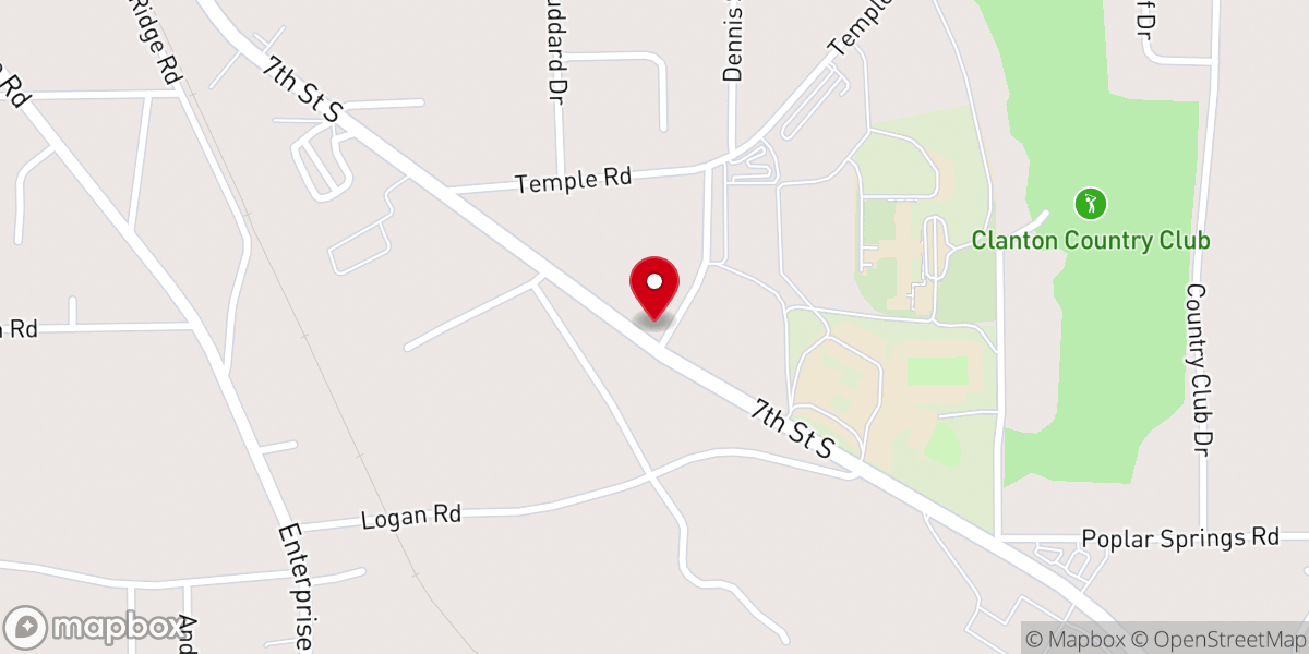 Map showing location of Clanton First Assembly Of God