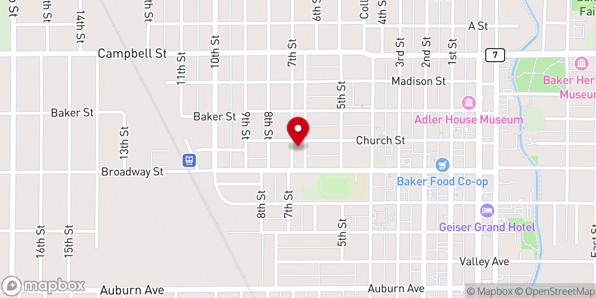 Map showing location of Baker Valley Church of Christ, Pastor?