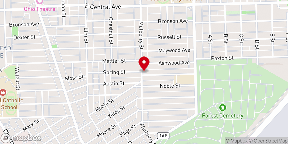 Map showing location of Spring Street Baptist Church