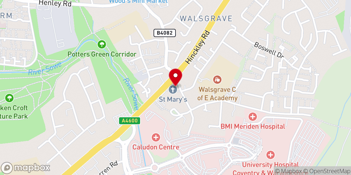 Map showing location of St. Mary's Coventry: Church in Walsgrave
