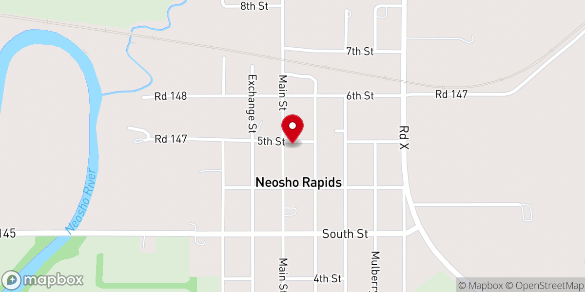 Map showing location of Neosho Rapids Community Center