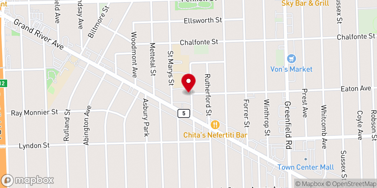 Map showing location of St. Mary of Redford Parish Office