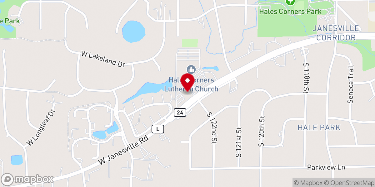 Map showing location of Hales Corners Lutheran Church & School