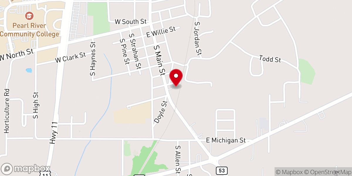 Map showing location of Resurrection Life Church Poplarville