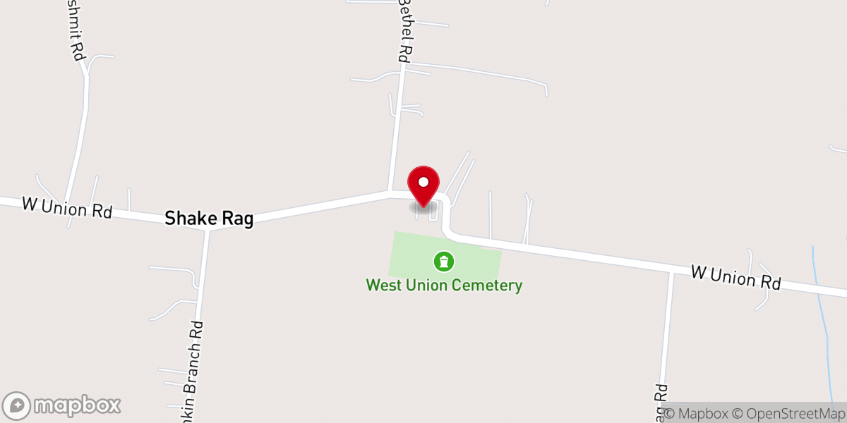 Map showing location of West Union Cumberland Presbyterian Church