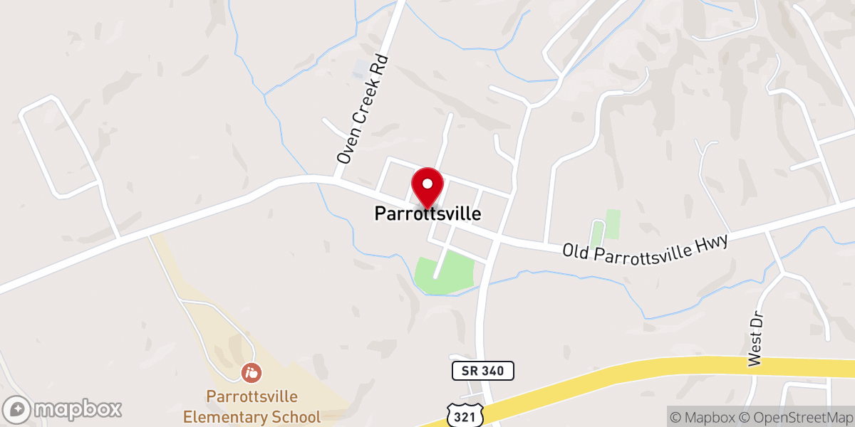 Map showing location of Parrottsville