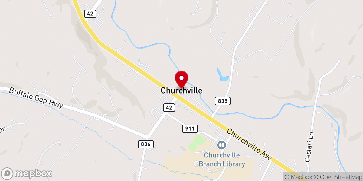 Map showing location of Churchville