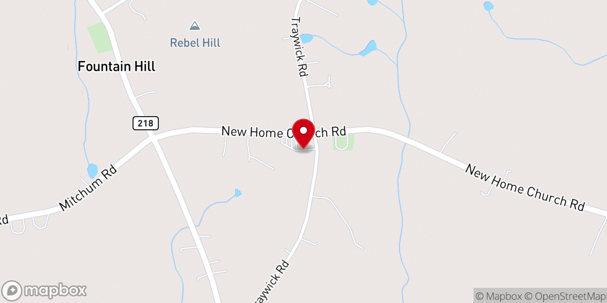 Map showing location of New Home Baptist Church