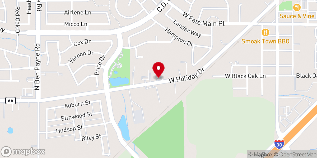 Map showing location of First Baptist Church Fate