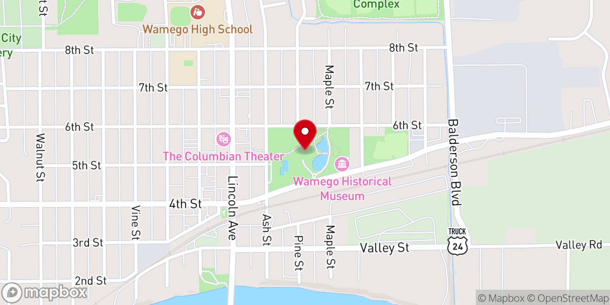 Map showing location of Wamego City Park