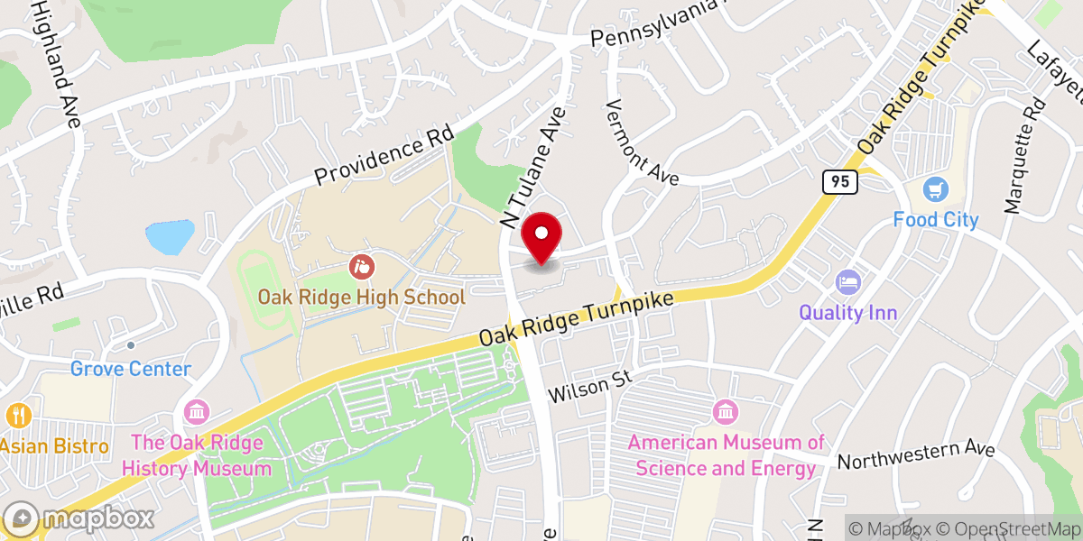 Map showing location of First United Methodist Church Oak Ridge School of Music