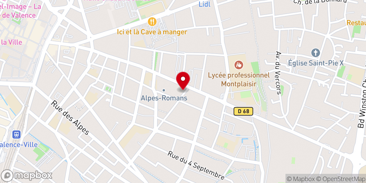 Map showing location of Eglise Adventiste Du 7eme Jour, de la Drôme et de l'Ardèche, à Valence.