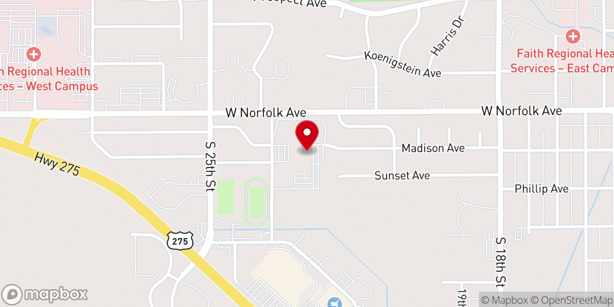 Map showing location of Sacred Heart Parish Center