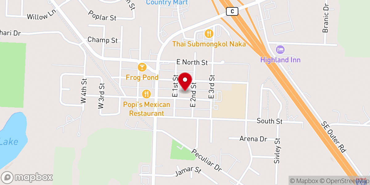 Map showing location of First Baptist Church - Peculiar - Food Distribution Center