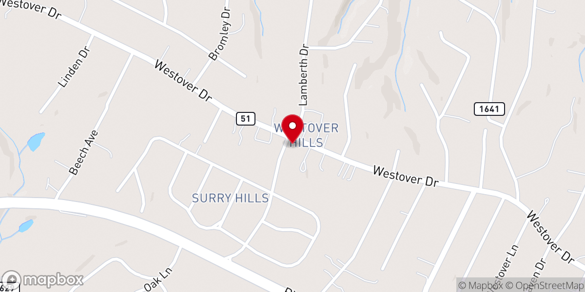 Map showing location of Westover Christian Church