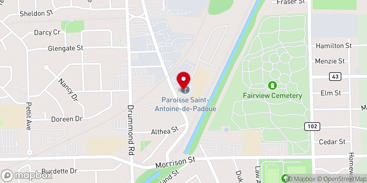 Map showing location of St. Antoine de Padoue Church