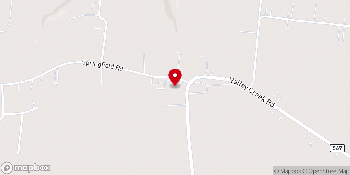Map showing location of Valley Creek Baptist Church