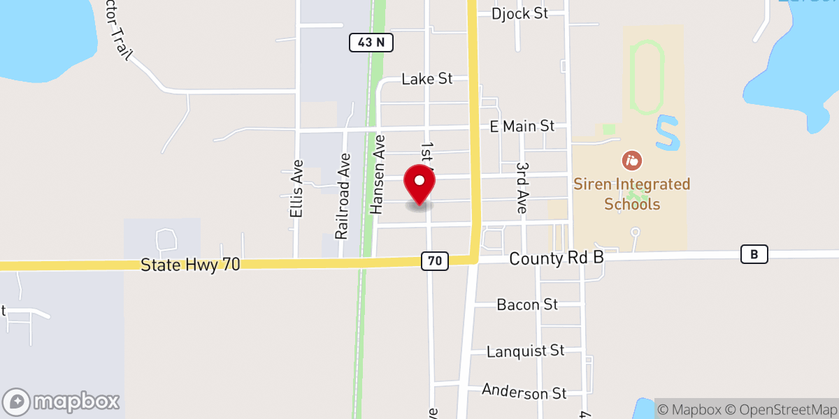 Map showing location of Siren United Methodist Church