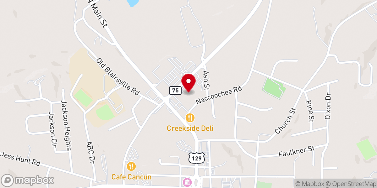Map showing location of Yonah Community Church