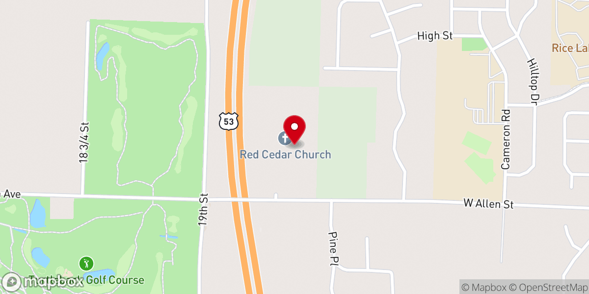 Map showing location of Red Cedar Church - Rice Lake Location