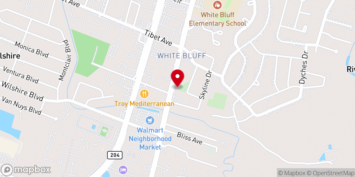 Map showing location of White Bluff Presbyterian Church