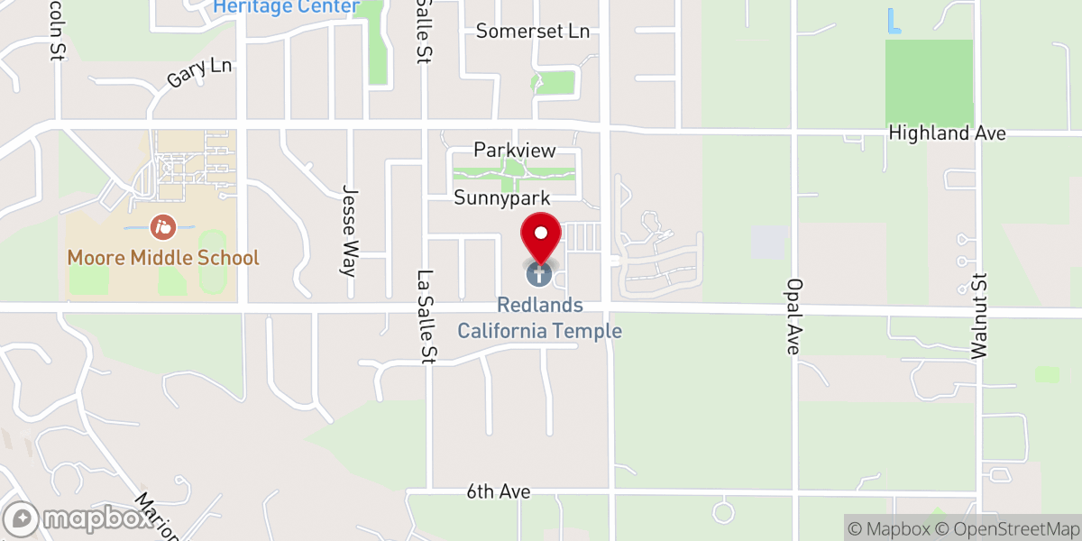 Map showing location of Redlands California Temple