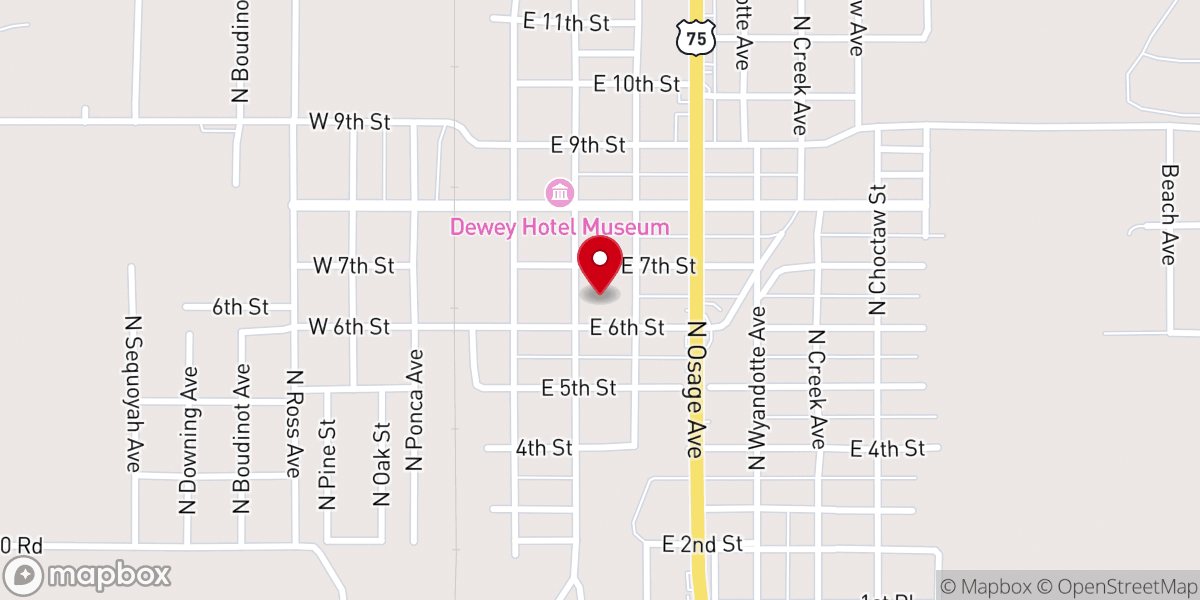 Map showing location of Dewey United Methodist Church