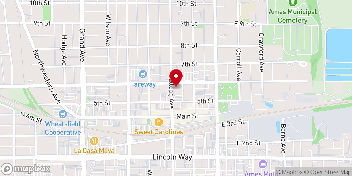 Map showing location of Ames First United Methodist Church
