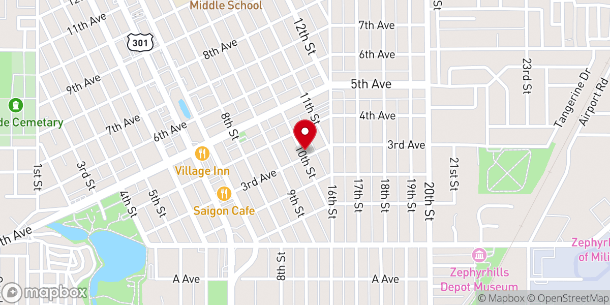 Map showing location of Crossroads Pentecostal Church of Zephyrhills