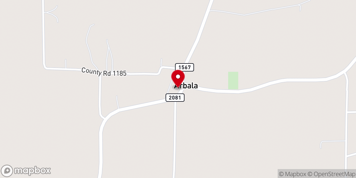 Map showing location of Arbala United Methodist Church