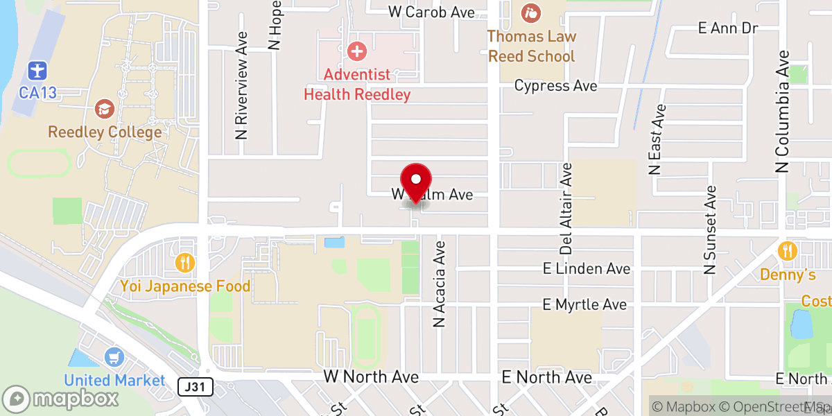 Map showing location of Faith Community Church of Reedley