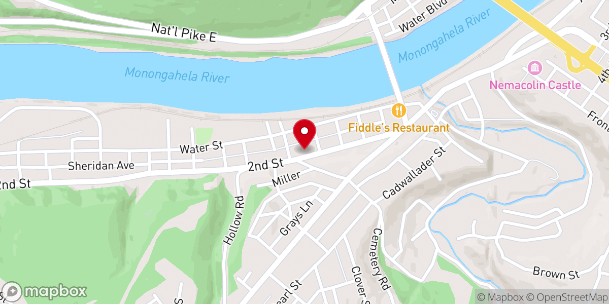 Map showing location of First Christian Church of Brownsville, PA