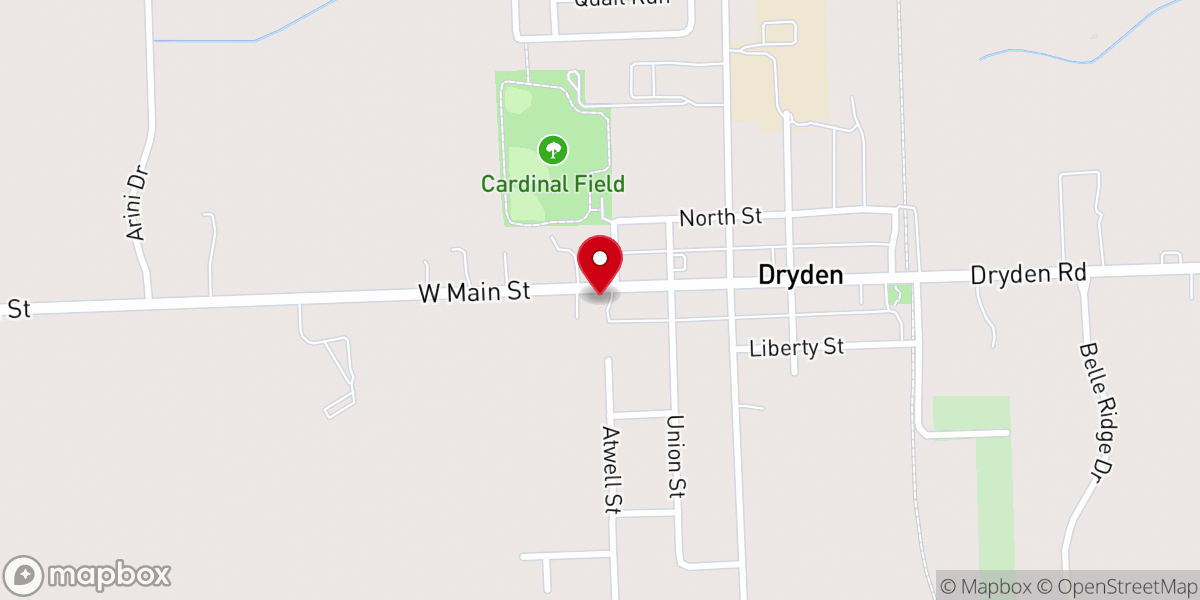 Map showing location of Dryden Methodist Church