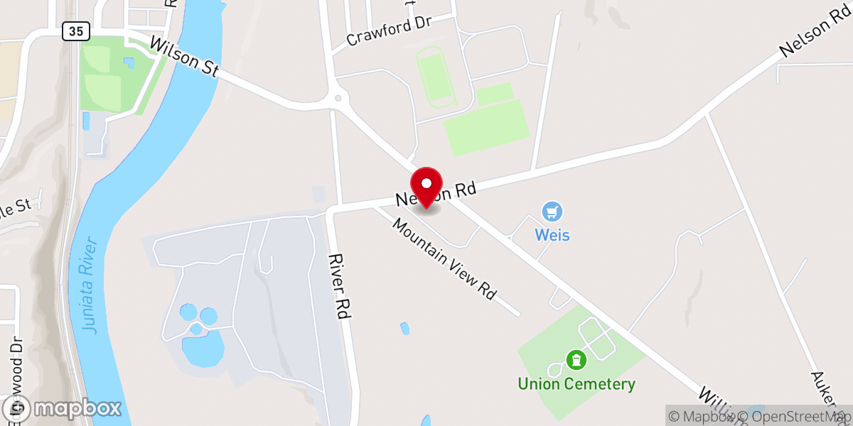 Map showing location of Mifflintown Family Worship & Activity Center