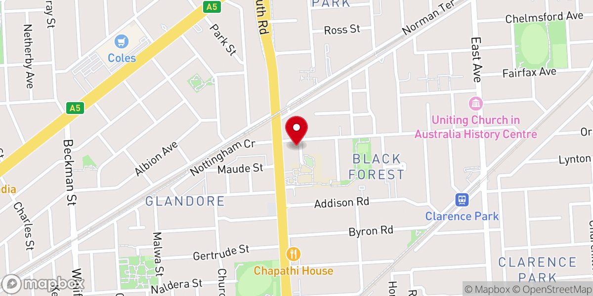 Map showing location of Wayville Baptist Church